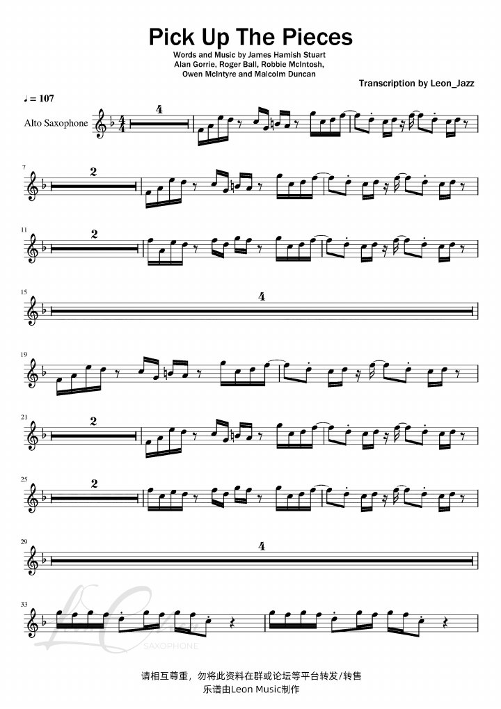 Pick Up The Pieces score preview